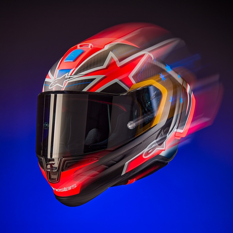 Casque moto intégral Alpinestars Supertech R10 édition limitée Jack Miller carbone mat rouge-bleu-jaune-blanc