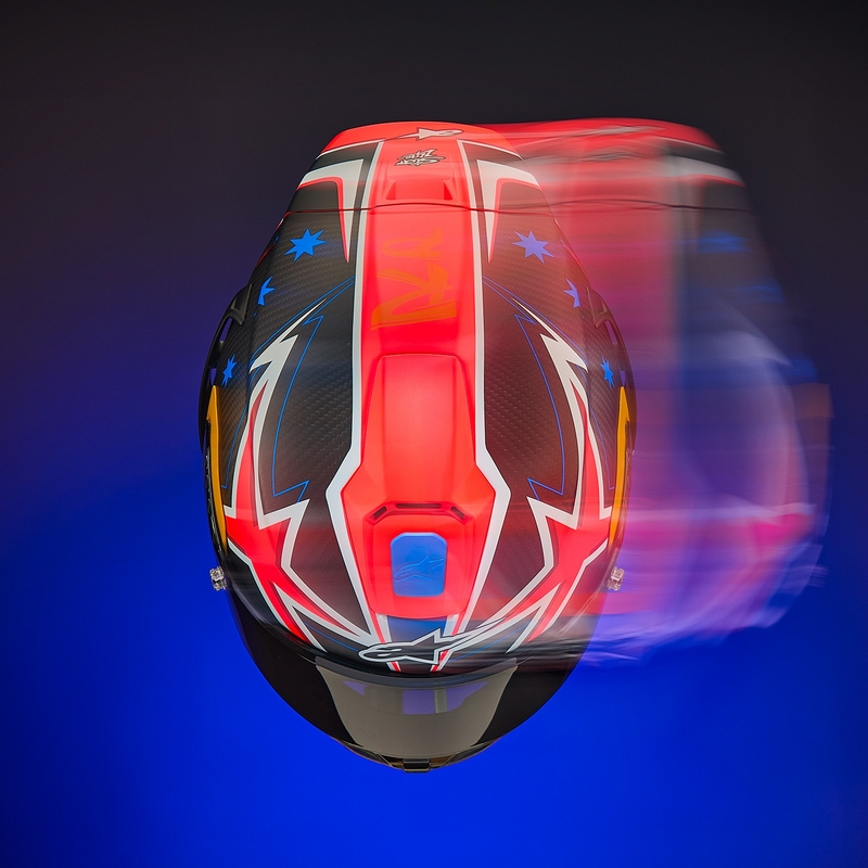 Casque moto intégral Alpinestars Supertech R10 édition limitée Jack Miller carbone mat rouge-bleu-jaune-blanc