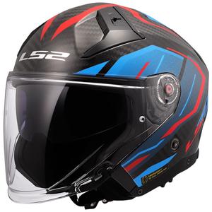 Casque moto jet LS2 OF603 Infinity II C Urus bleu-rouge