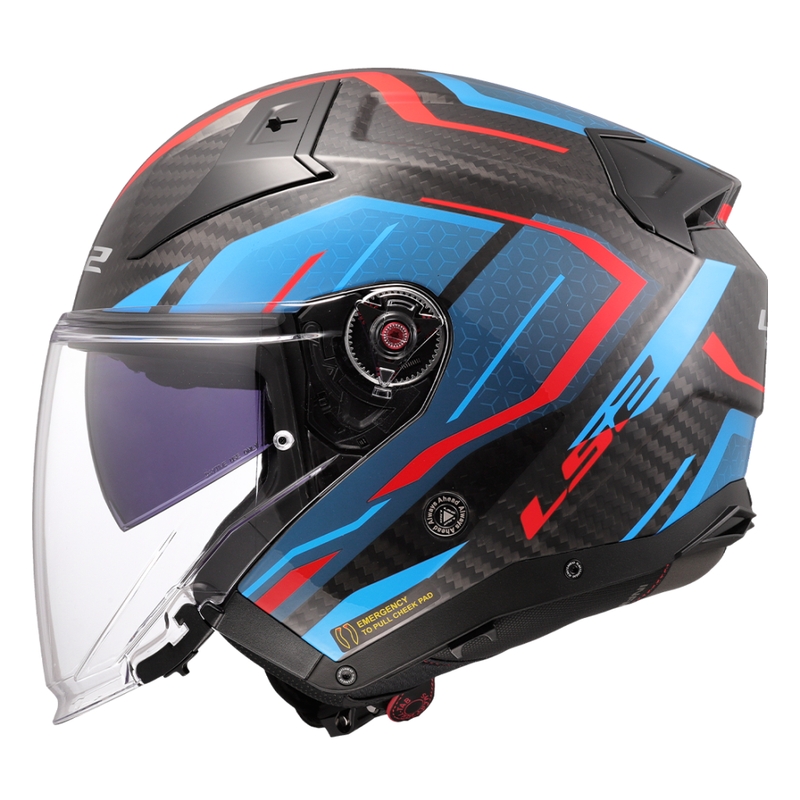Casque moto jet LS2 OF603 Infinity II C Urus bleu-rouge