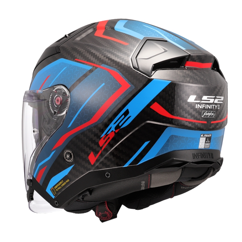 Casque moto jet LS2 OF603 Infinity II C Urus bleu-rouge