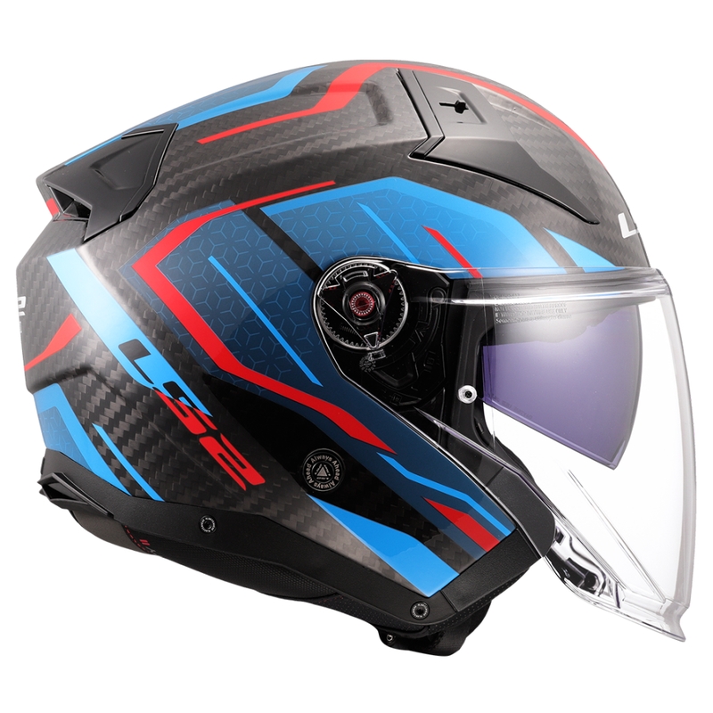 Casque moto jet LS2 OF603 Infinity II C Urus bleu-rouge
