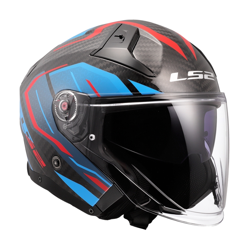 Casque moto jet LS2 OF603 Infinity II C Urus bleu-rouge