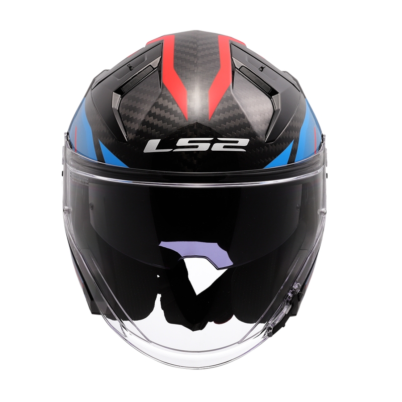 Casque moto jet LS2 OF603 Infinity II C Urus bleu-rouge