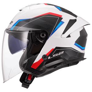 Casque moto jet LS2 OF618 Verso II Air blanc-bleu-rouge