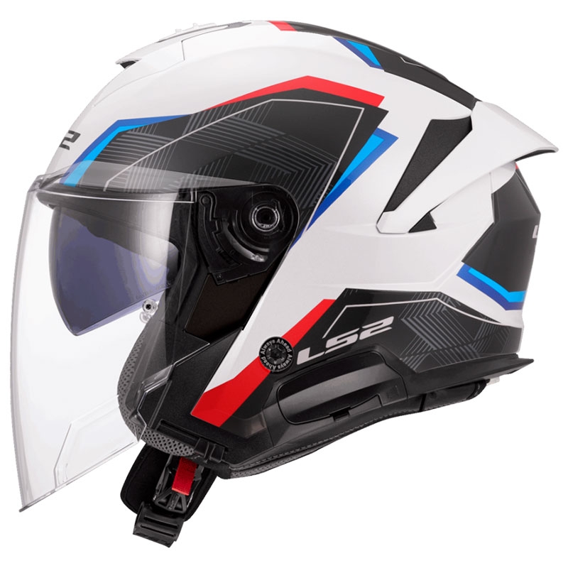 Casque moto jet LS2 OF618 Verso II Air blanc-bleu-rouge