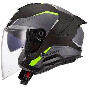 Casque moto jet LS2 OF618 Verso II Air noir-jaune fluo