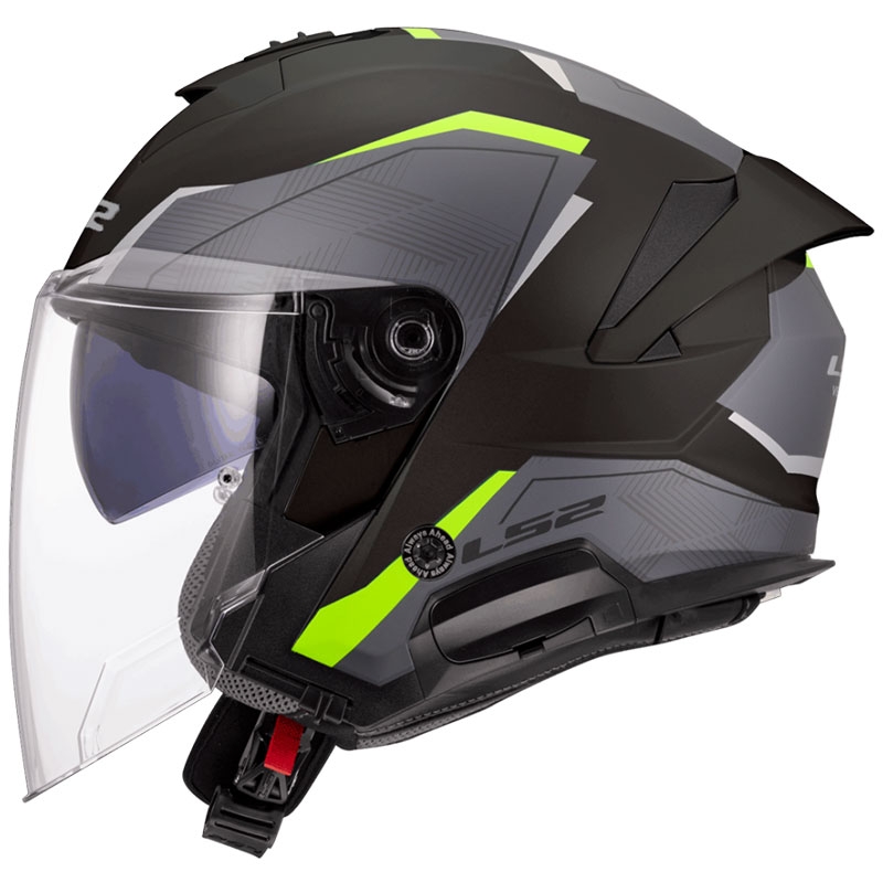 Casque moto jet LS2 OF618 Verso II Air noir-jaune fluo