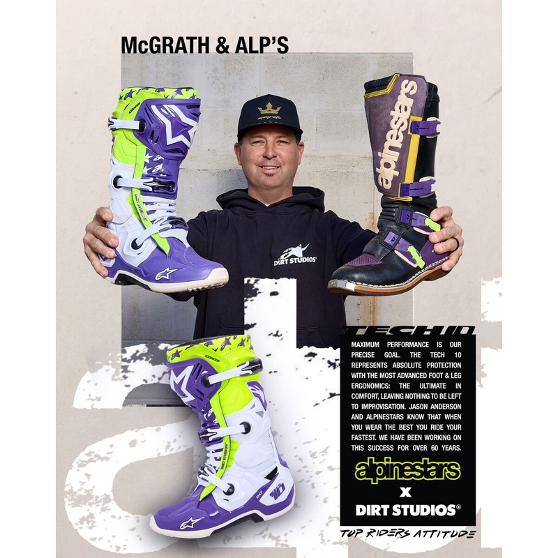 Bottes moto Alpinestars TECH 10 édition limitée Dirt Studios violet-blanc-jaune fluo