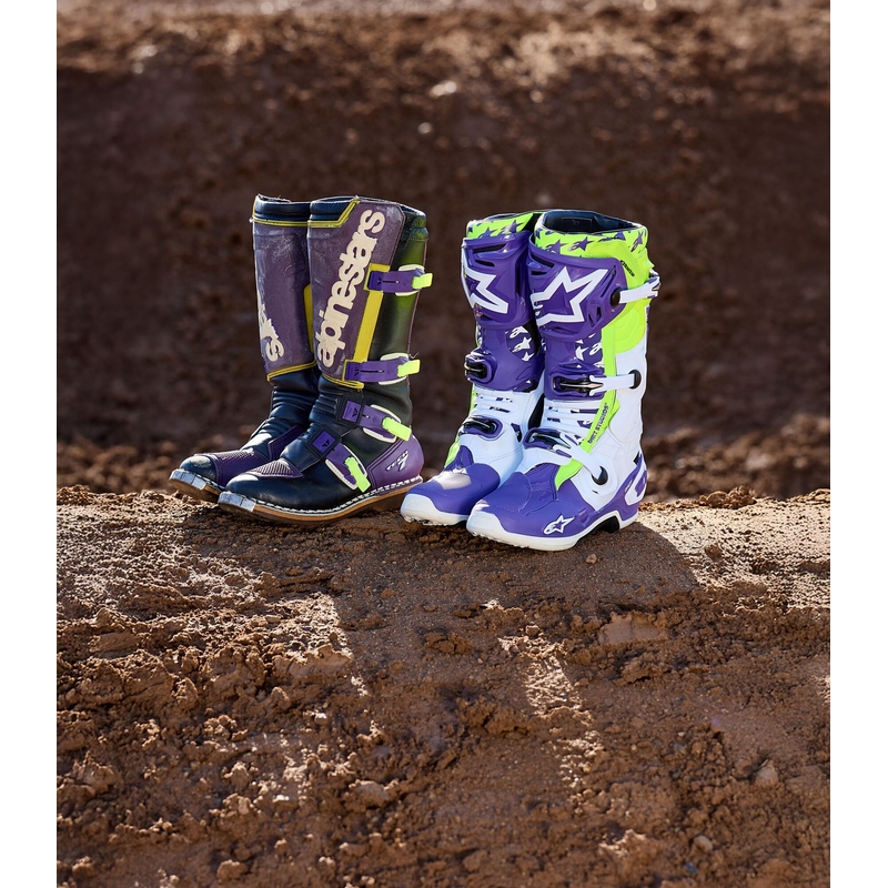 Bottes moto Alpinestars TECH 10 édition limitée Dirt Studios violet-blanc-jaune fluo