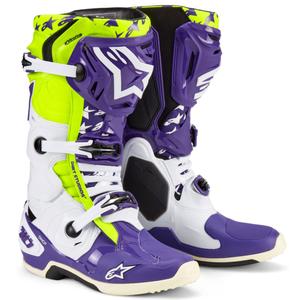 Bottes moto Alpinestars TECH 10 édition limitée Dirt Studios violet-blanc-jaune fluo