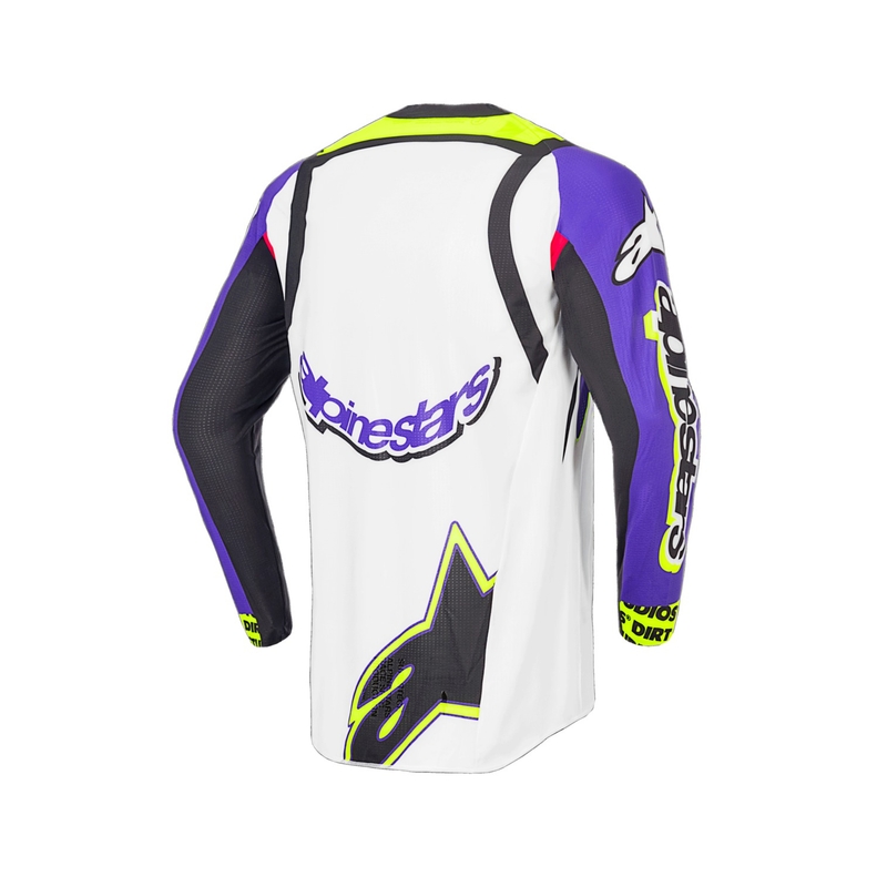 Maillot motocross Alpinestars Supertech SX édition limitée Dirt Studios blanc-violet-rose-jaune fluo