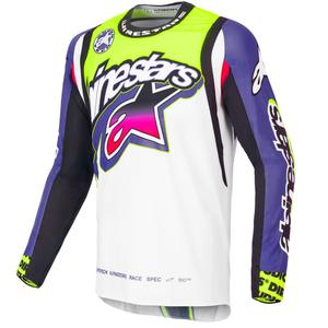 Maillot motocross Alpinestars Supertech SX édition limitée Dirt Studios blanc-violet-rose-jaune fluo