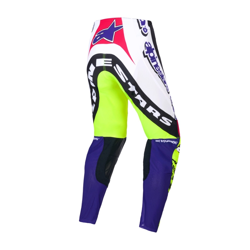 Pantalon motocross Alpinestars Supertech édition limitée Dirt Studios blanc-violet-rose-jaune fluo