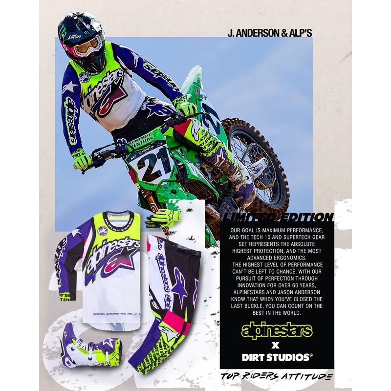 Pantalon motocross Alpinestars Supertech édition limitée Dirt Studios blanc-violet-rose-jaune fluo