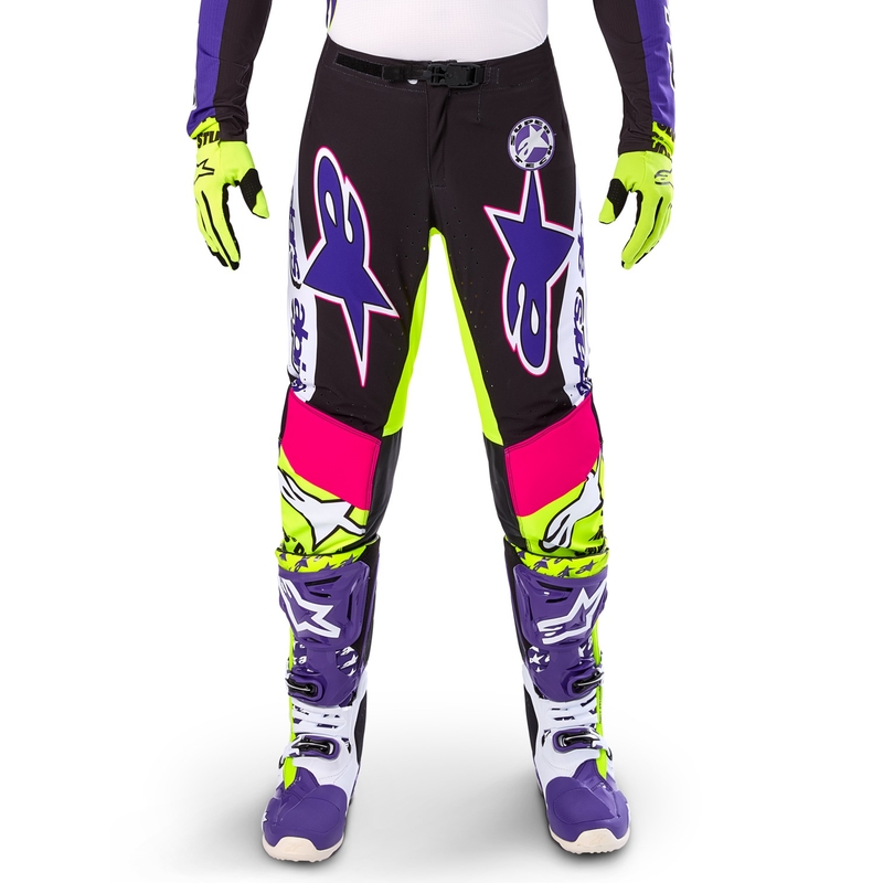 Pantalon motocross Alpinestars Supertech édition limitée Dirt Studios blanc-violet-rose-jaune fluo