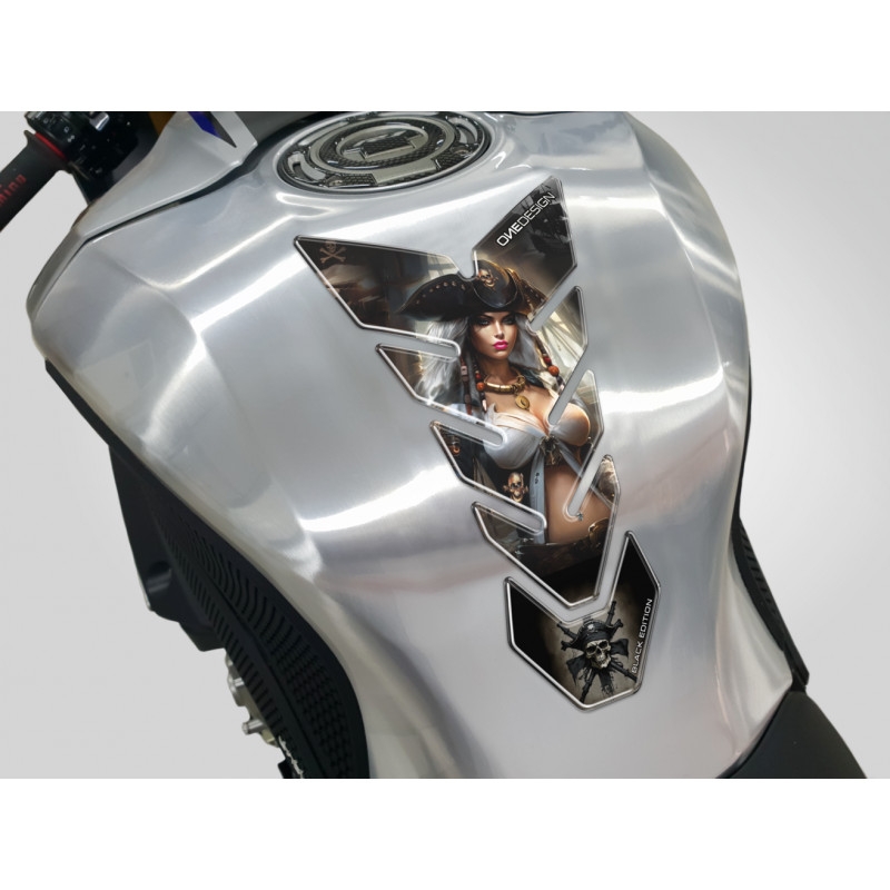 Autocollant pour réservoir de carburant Imprimé Édition noire - Lady Pirate