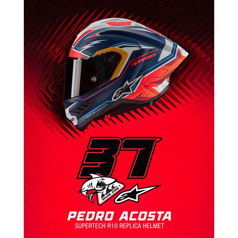 Casque moto intégral Alpinestars Supertech R-10 édition limitée Pedro Acosta bleu mat-rouge-blanc