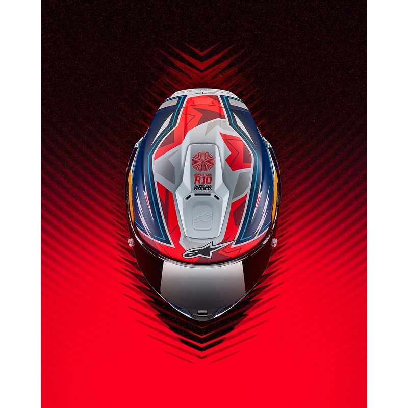 Casque moto intégral Alpinestars Supertech R-10 édition limitée Pedro Acosta bleu mat-rouge-blanc