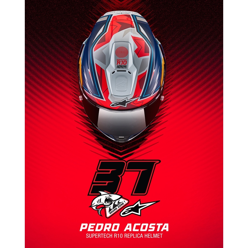 Casque moto intégral Alpinestars Supertech R-10 édition limitée Pedro Acosta bleu mat-rouge-blanc