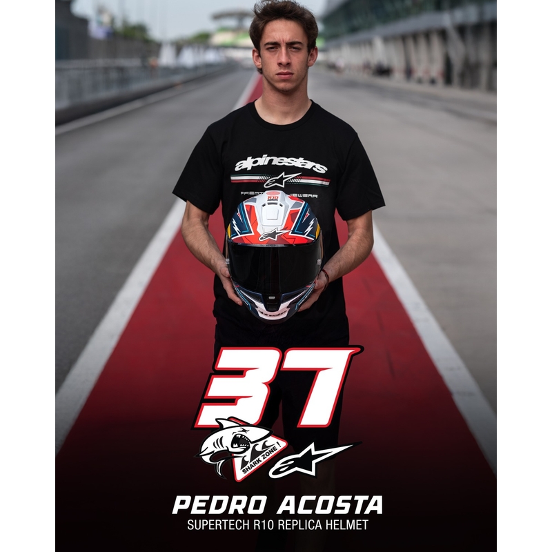 Casque moto intégral Alpinestars Supertech R-10 édition limitée Pedro Acosta bleu mat-rouge-blanc