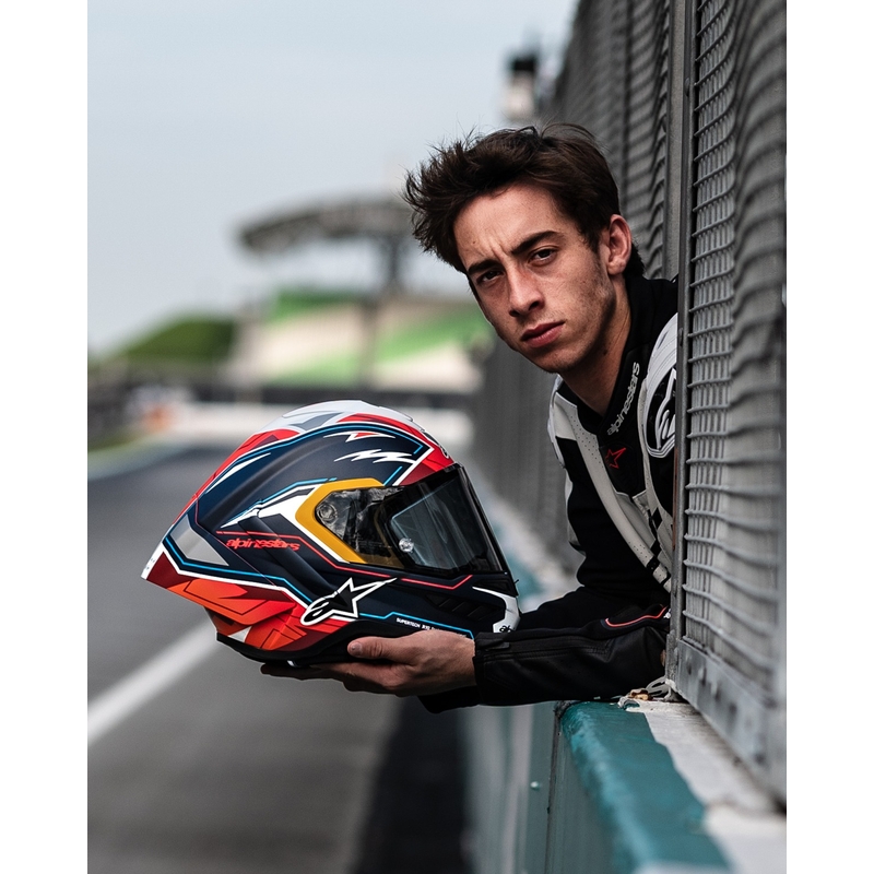 Casque moto intégral Alpinestars Supertech R-10 édition limitée Pedro Acosta bleu mat-rouge-blanc