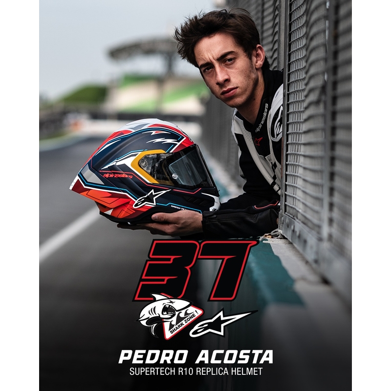 Casque moto intégral Alpinestars Supertech R-10 édition limitée Pedro Acosta bleu mat-rouge-blanc