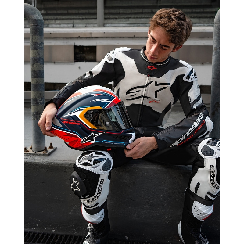 Casque moto intégral Alpinestars Supertech R-10 édition limitée Pedro Acosta bleu mat-rouge-blanc