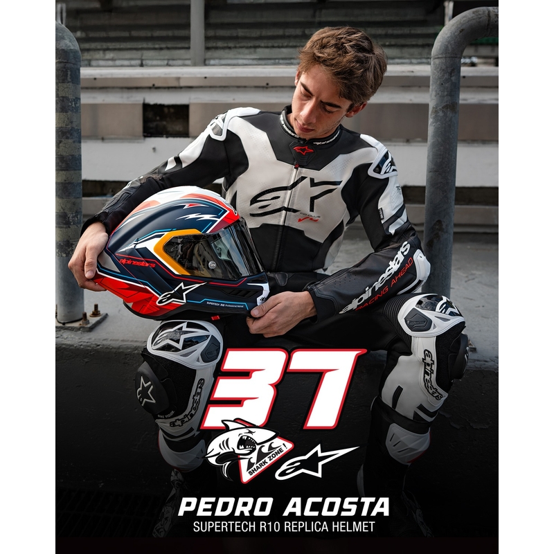 Casque moto intégral Alpinestars Supertech R-10 édition limitée Pedro Acosta bleu mat-rouge-blanc