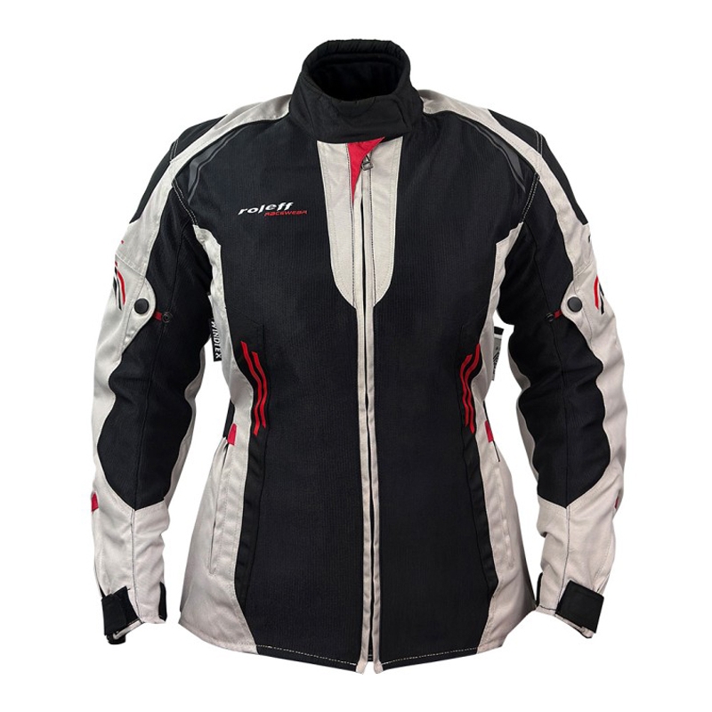 Veste moto femme Roleff Mesh noir-beige-rouge