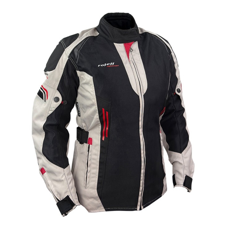 Veste moto femme Roleff Mesh noir-beige-rouge