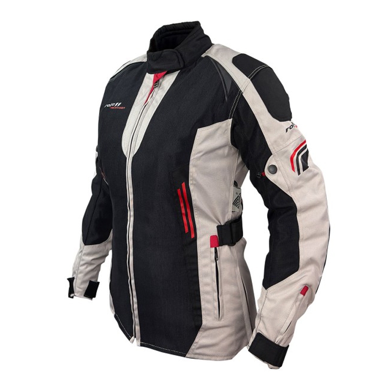 Veste moto femme Roleff Mesh noir-beige-rouge