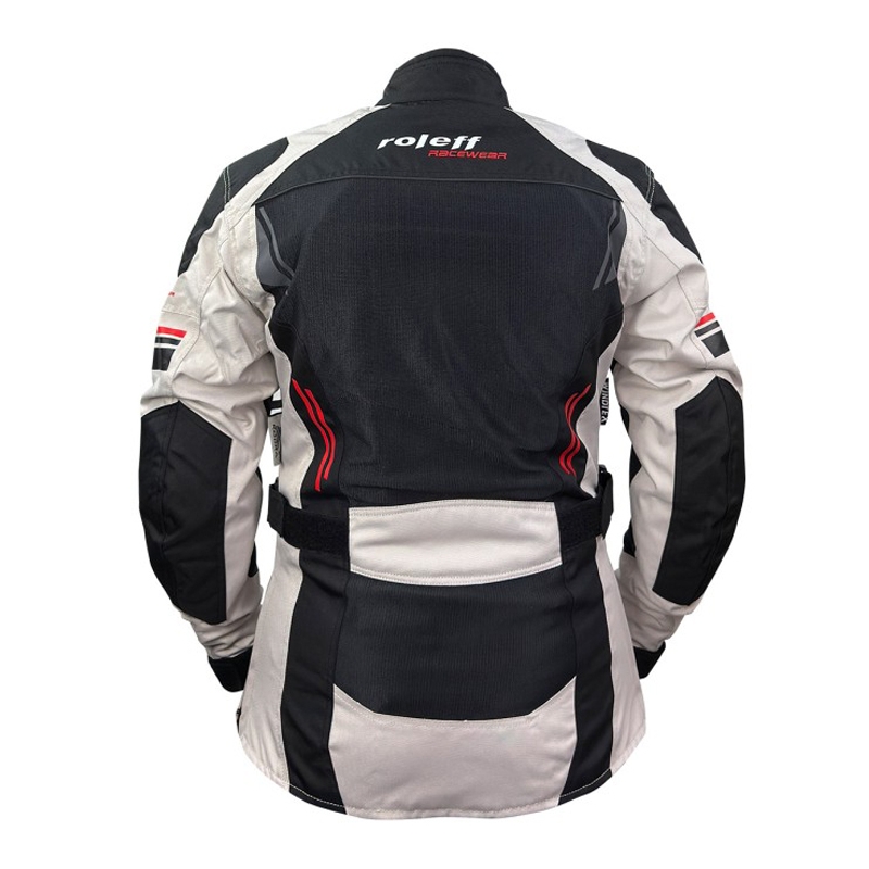 Veste moto femme Roleff Mesh noir-beige-rouge