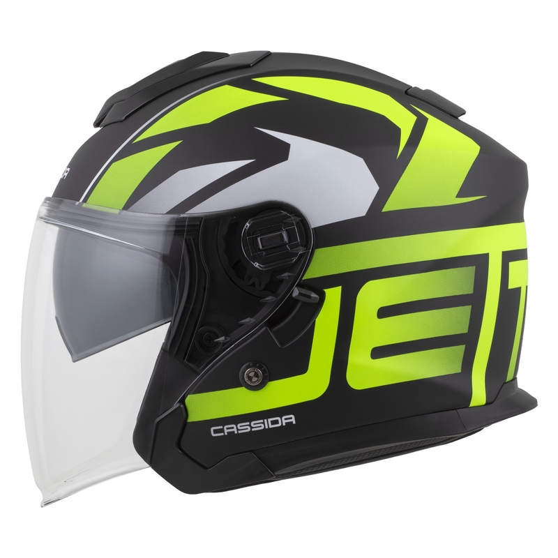 Casque moto jet Cassida Jet Tech 2.0 RoTo Noir mat-Jaune fluo-Blanc
