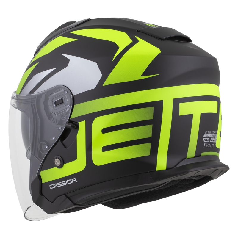 Casque moto jet Cassida Jet Tech 2.0 RoTo Noir mat-Jaune fluo-Blanc