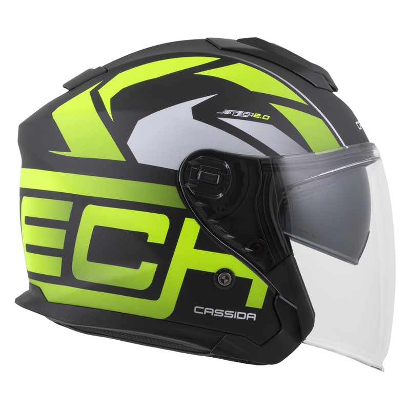 Casque moto jet Cassida Jet Tech 2.0 RoTo Noir mat-Jaune fluo-Blanc