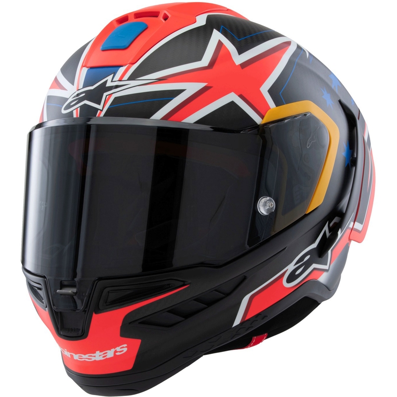 Casque moto intégral Alpinestars Supertech R10 édition limitée Jack Miller carbone mat rouge-bleu-jaune-blanc