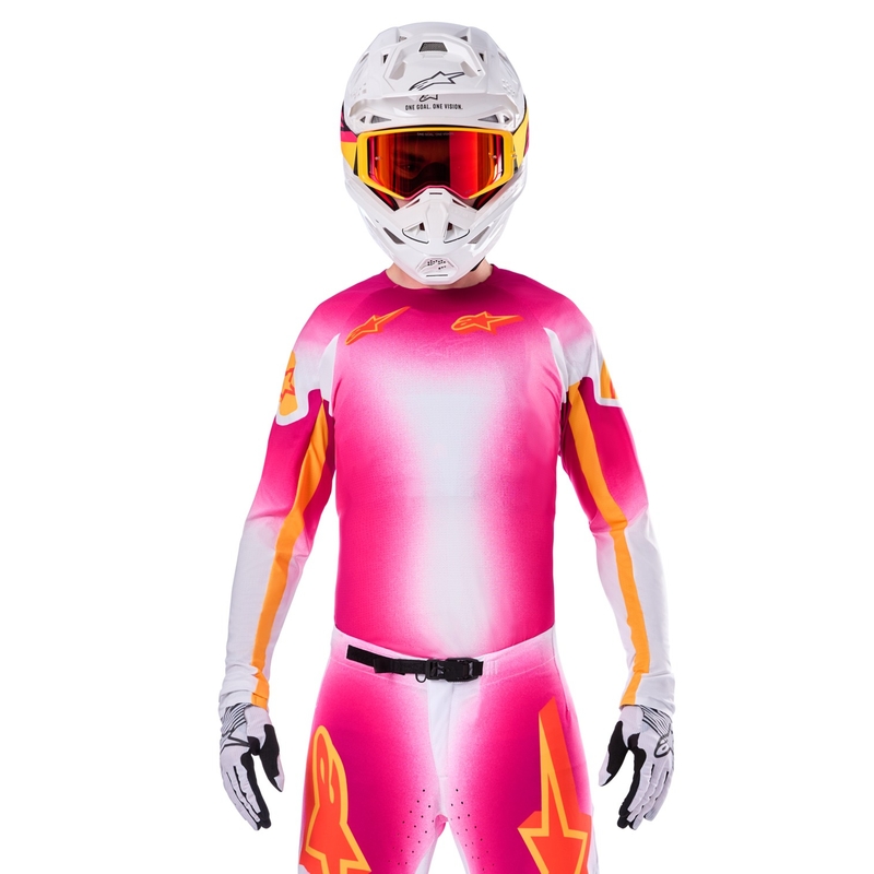 Maillot motocross Alpinestars Supertech SX AFD édition limitée MIG rose fluo-blanc-orange