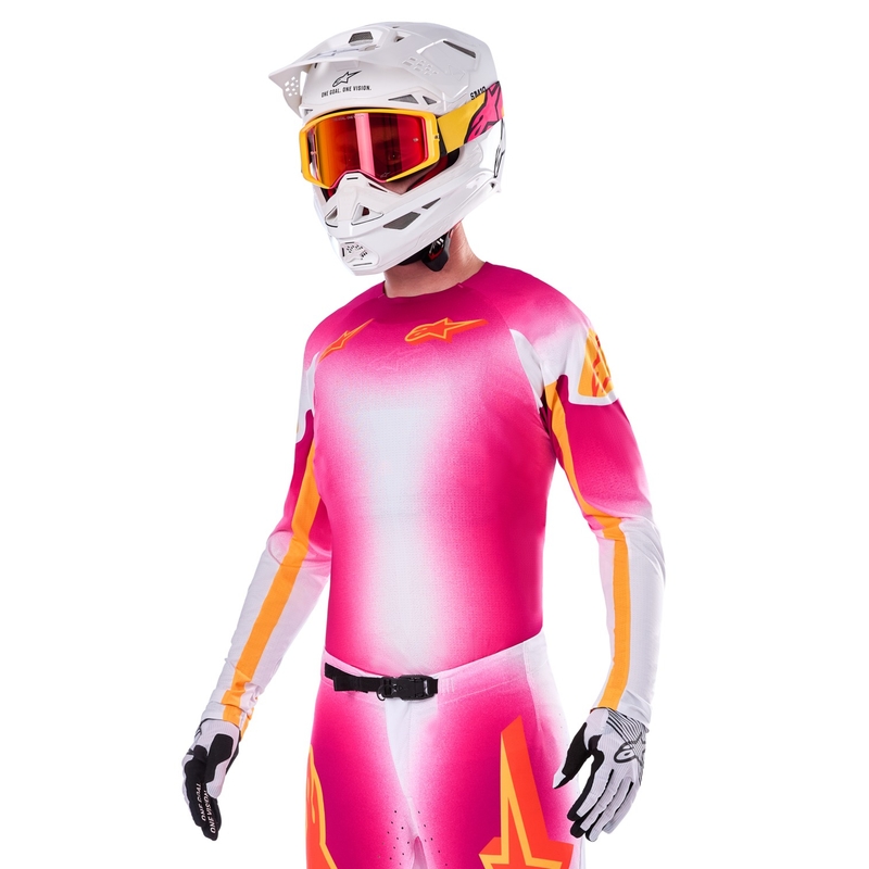 Maillot motocross Alpinestars Supertech SX AFD édition limitée MIG rose fluo-blanc-orange