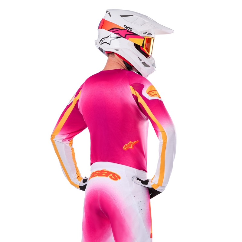 Maillot motocross Alpinestars Supertech SX AFD édition limitée MIG rose fluo-blanc-orange