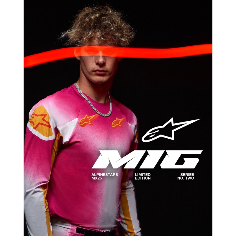 Maillot motocross Alpinestars Supertech SX AFD édition limitée MIG rose fluo-blanc-orange