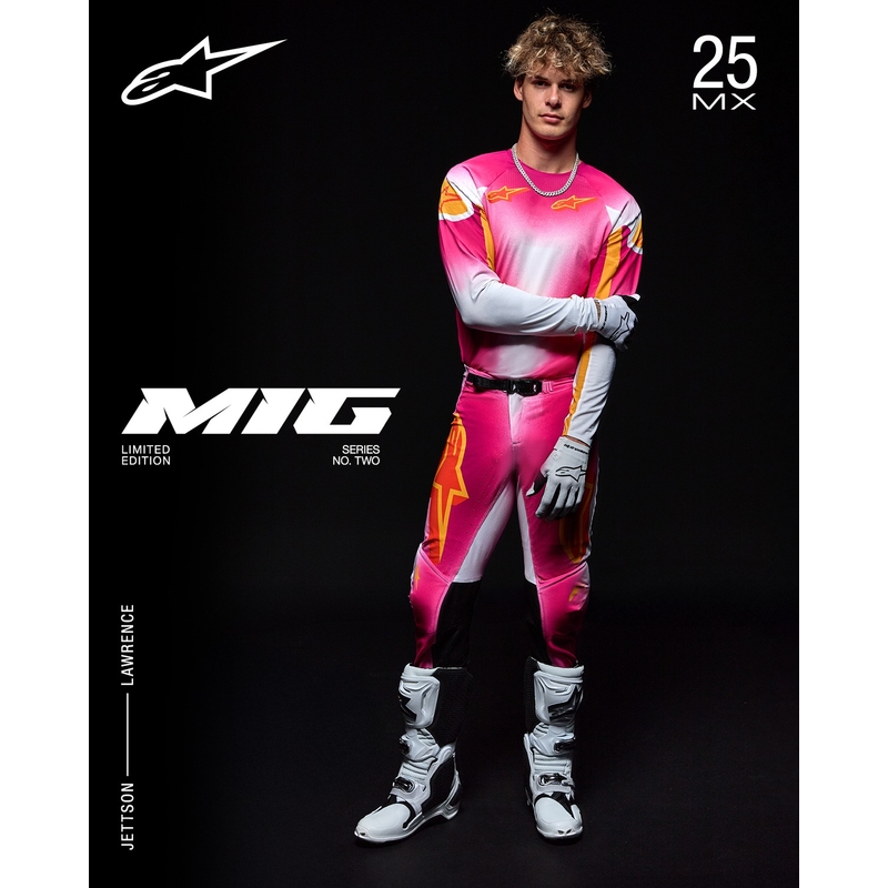 Maillot motocross Alpinestars Supertech SX AFD édition limitée MIG rose fluo-blanc-orange