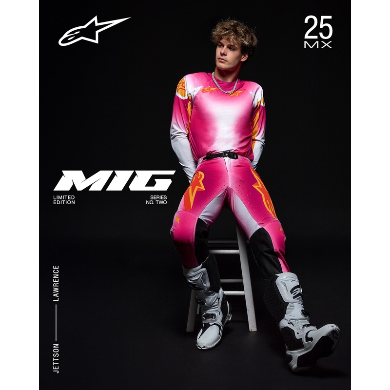 Maillot motocross Alpinestars Supertech SX AFD édition limitée MIG rose fluo-blanc-orange