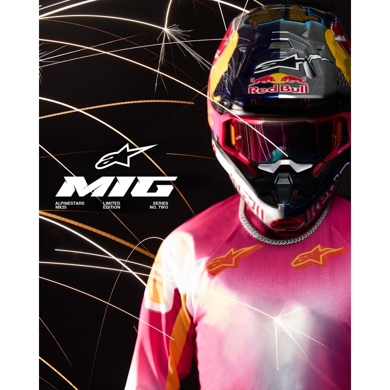 Maillot motocross Alpinestars Supertech SX AFD édition limitée MIG rose fluo-blanc-orange