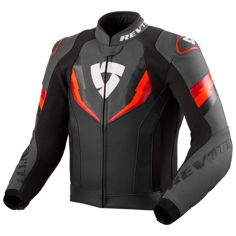 Blouson moto en cuir noir-rouge fluo Revit Quantum 3