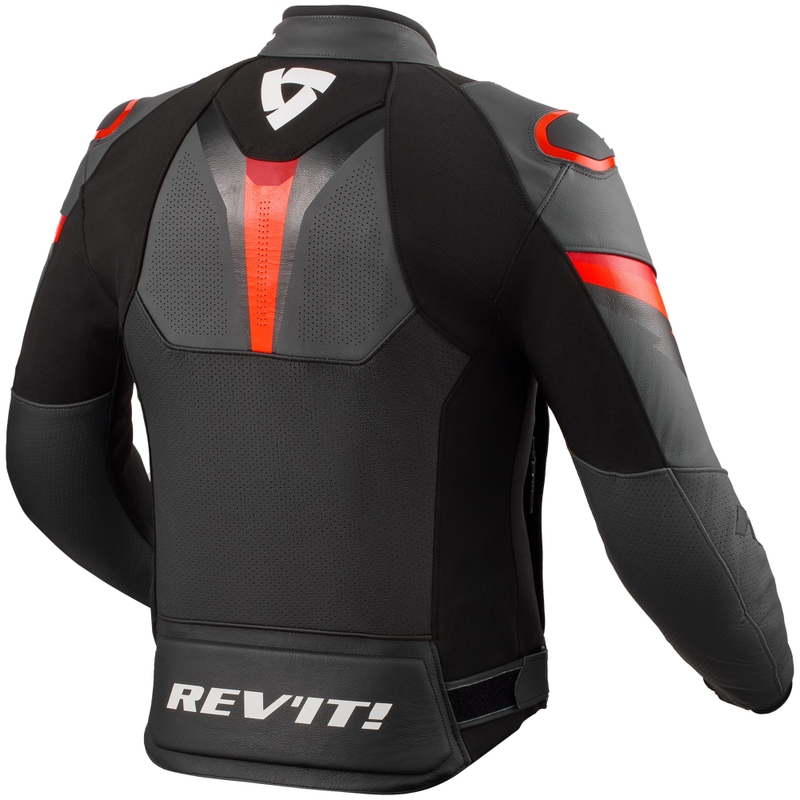 Blouson moto en cuir noir-rouge fluo Revit Quantum 3