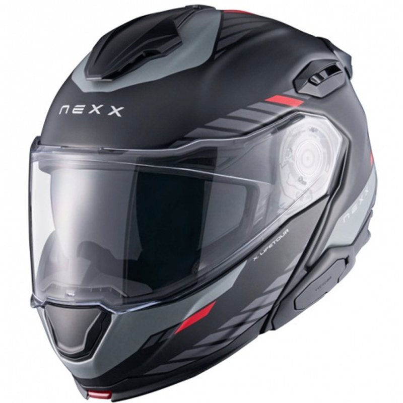 Casque moto modulable Nexx X.Lifetour Globe noir-rouge mat soldes