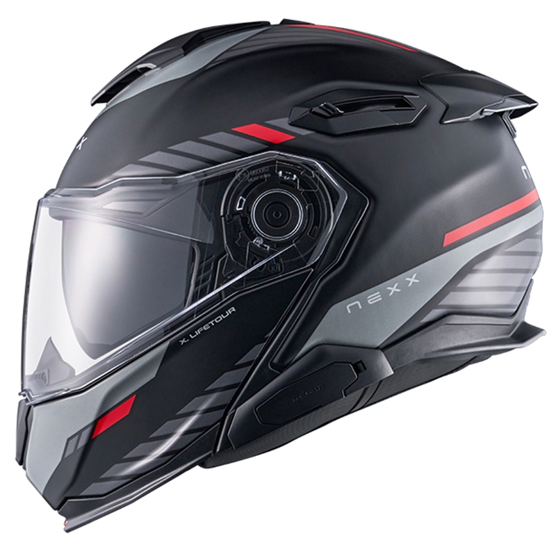 Casque moto modulable Nexx X.Lifetour Globe noir-rouge mat soldes