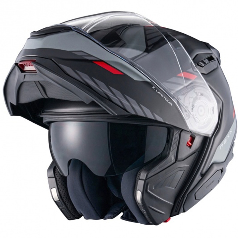 Casque moto modulable Nexx X.Lifetour Globe noir-rouge mat soldes