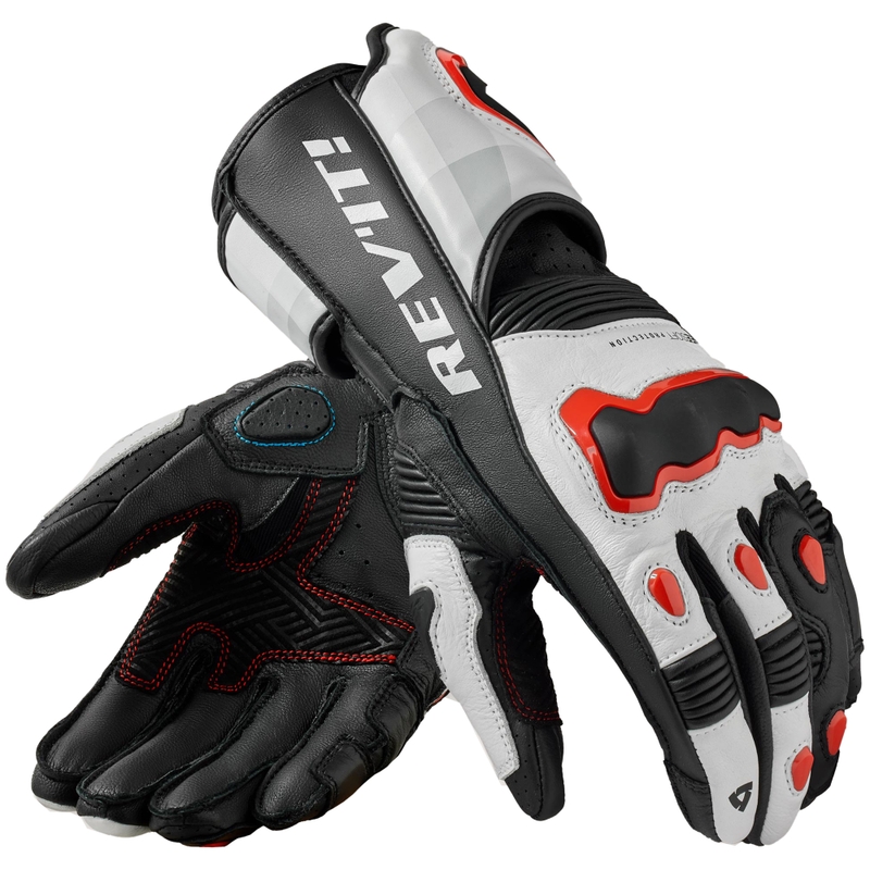 Gants de moto Revit Quantum 3 Blanc-Rouge Fluo